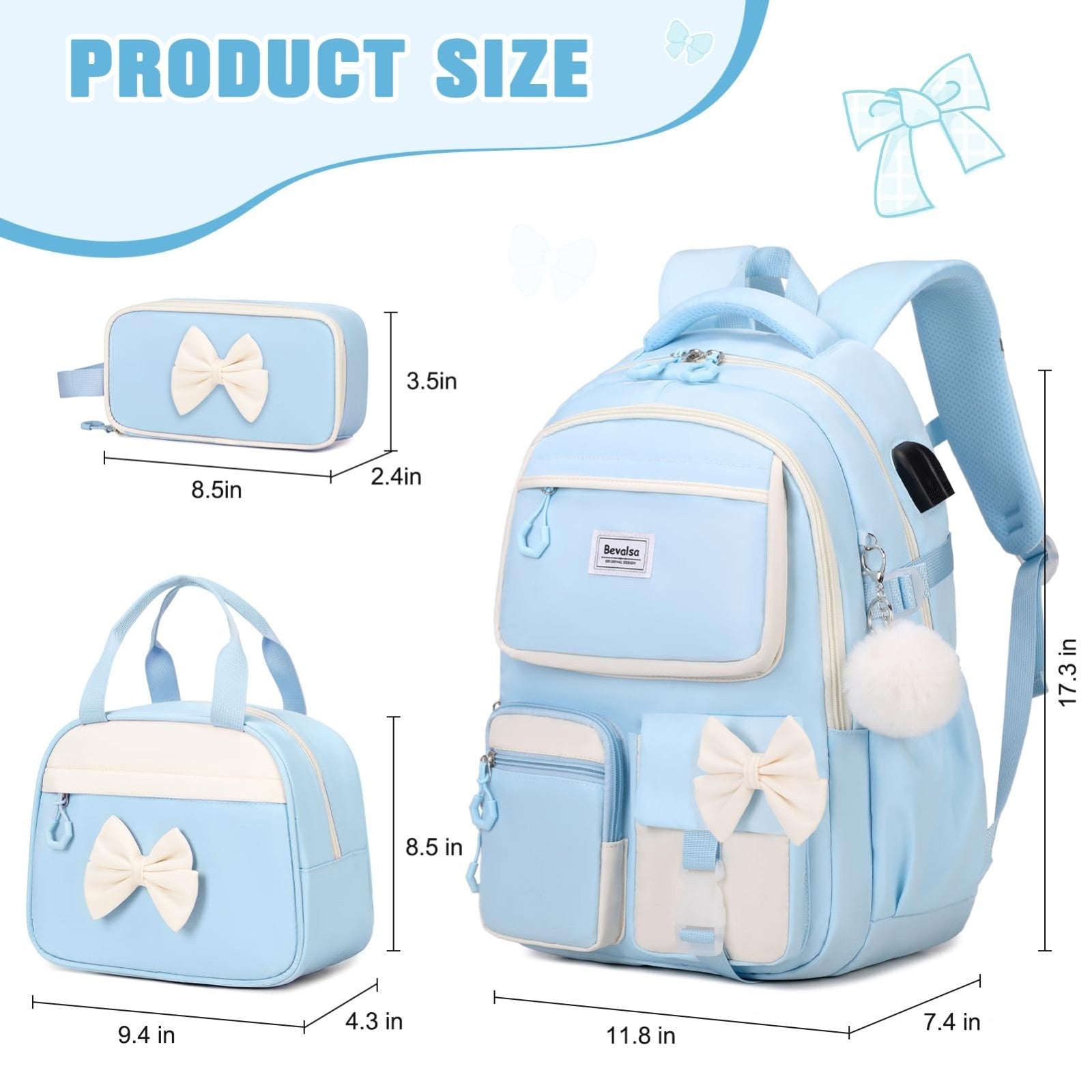 Cute Bow Backpack for Girls   School Bag Set with Lunch Bag & Pen Case2