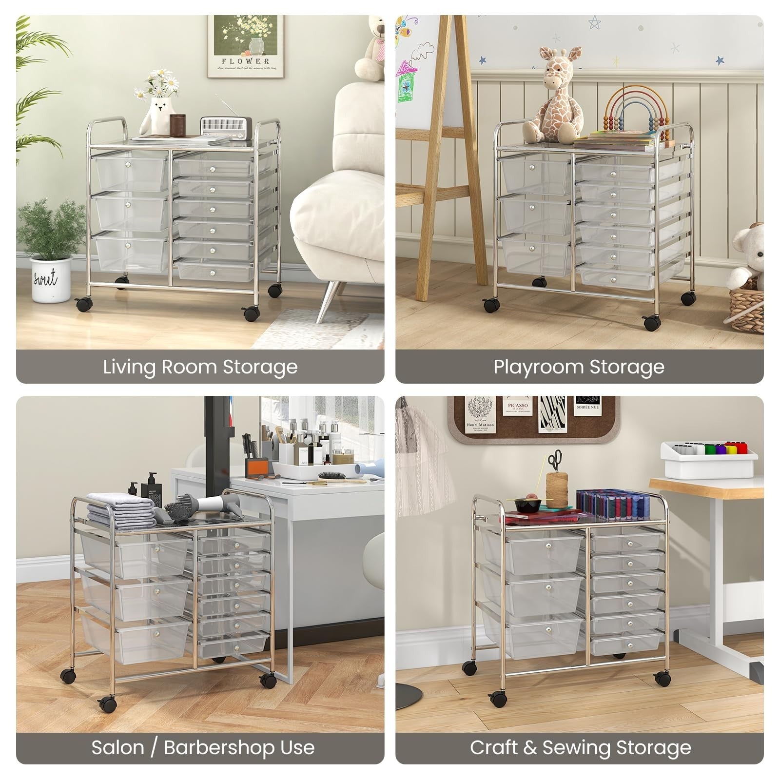 9 Drawer Rolling Storage Cart   Mobile Utility Cart with Wheels for Craft, Art &7