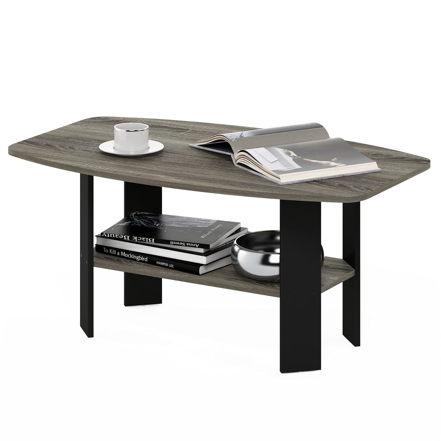 Modern Coffee Table - Simple Design, French Oak Grey & Black Finish, Living Room1