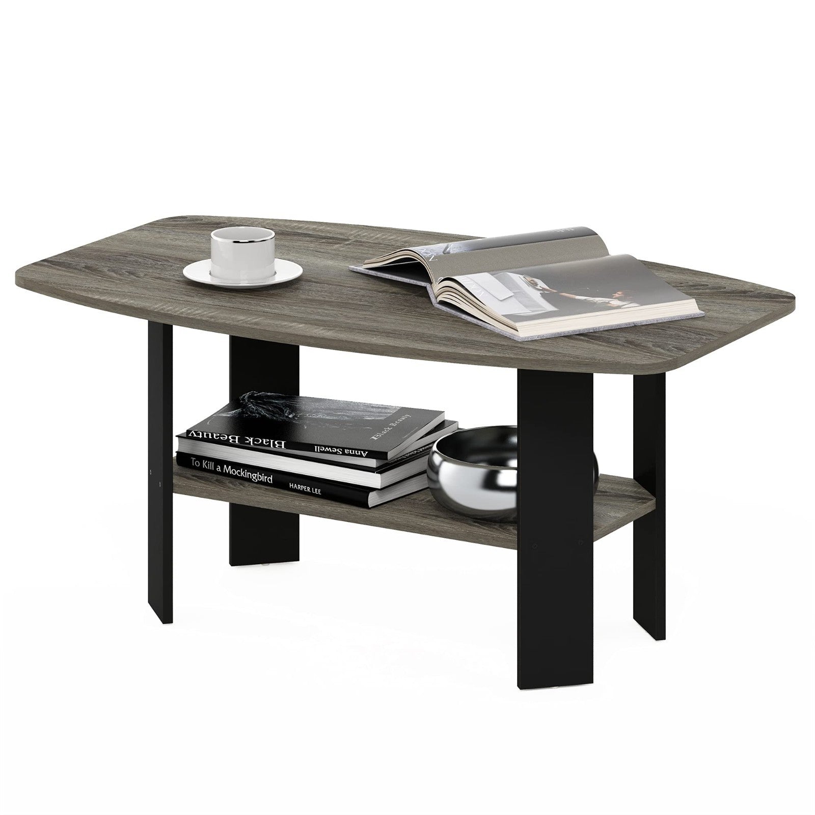 Modern Coffee Table - Simple Design, French Oak Grey & Black Finish, Living Room1