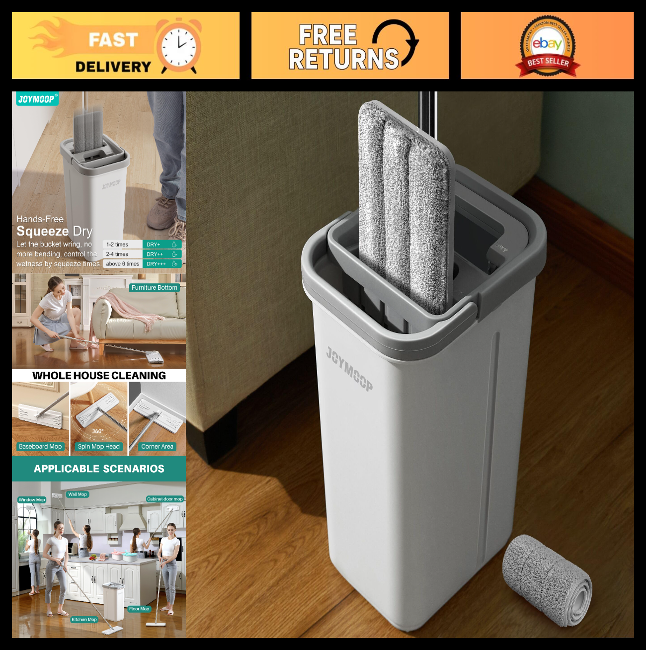 Flat Mop & Bucket System - Microfiber Floor Cleaner for Hardwood, Tile, Vinyl, 50