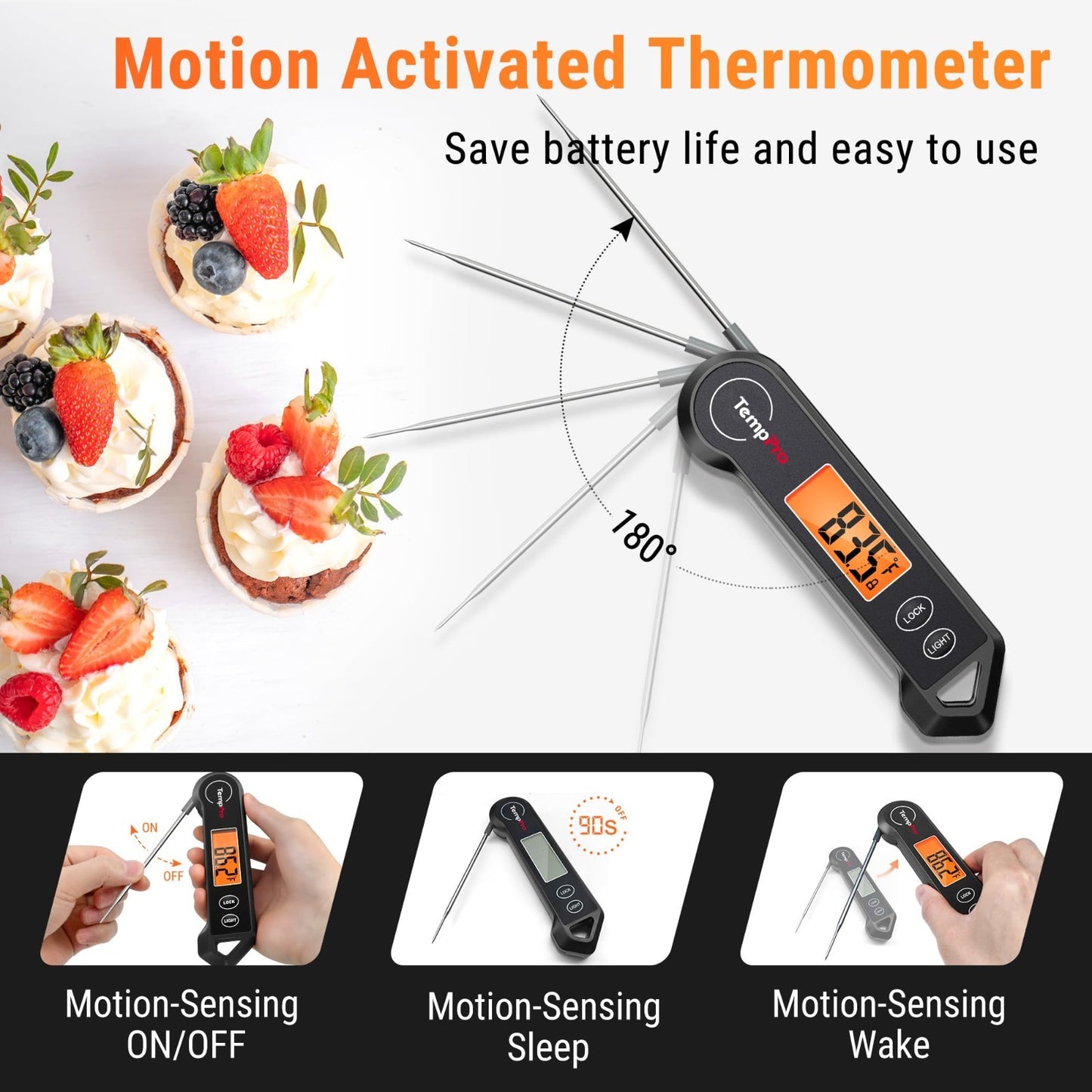 Waterproof Digital Meat Thermometer with Backlit Display & Motion Sensor for BBQ4