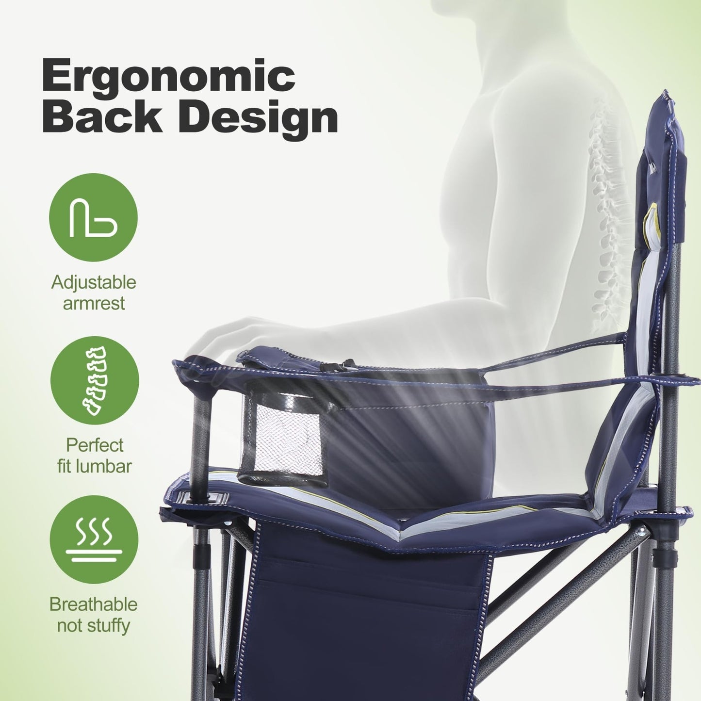 Oversized Portable Camping Chair - Heavy Duty Padded, 450LBS Support, 2 Pack, Bl7