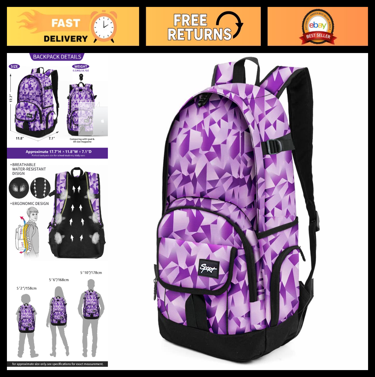 Lightweight School Backpack Travel Bag for Men & Women   College & Travel Use0