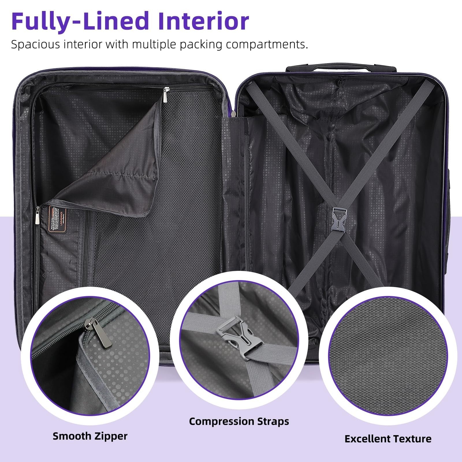 3-Piece Carry-On Luggage Set, 20" Hardshell Suitcase, Lightweight, TSA Lock, Duf7