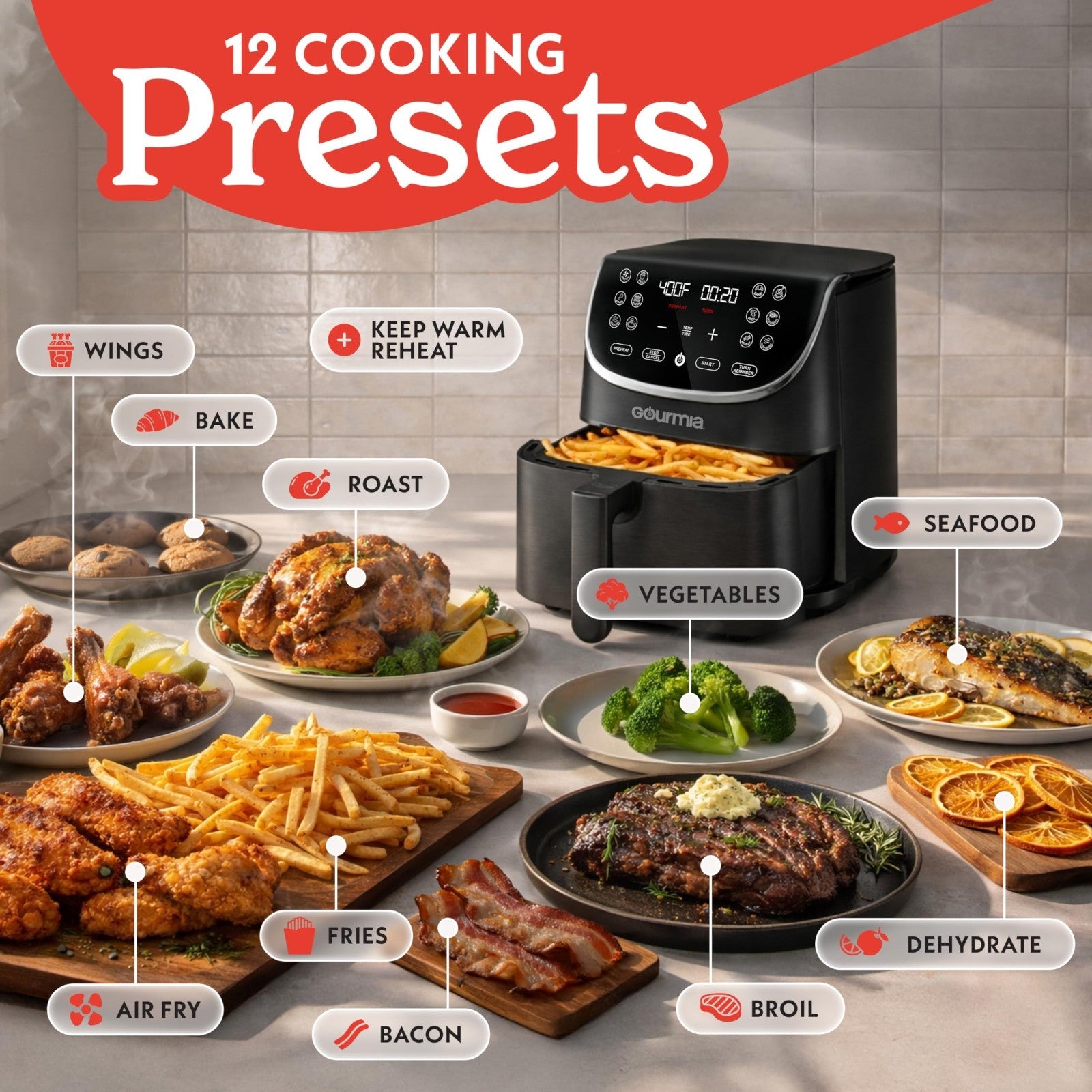 7 Qt Air Fryer with LED Display, 12 Presets, FryForce 360°, Nonstick Basket, Bla3