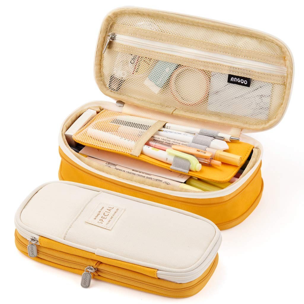 Large Capacity Pencil Case   Big Storage Pouch for School, Office, College   Yel1