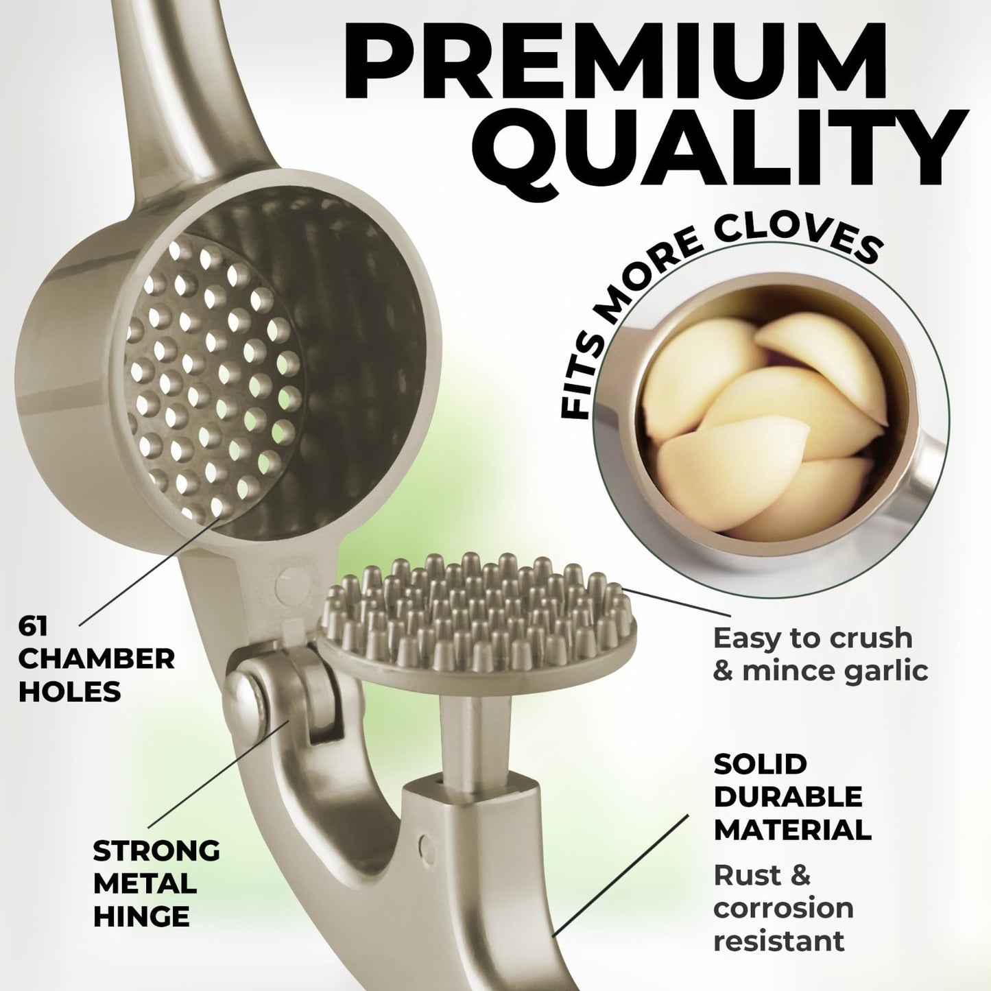 Premium Garlic Press Set   Large Bowl, Rust Proof Mincer Tool, Easy Squeeze Peel6