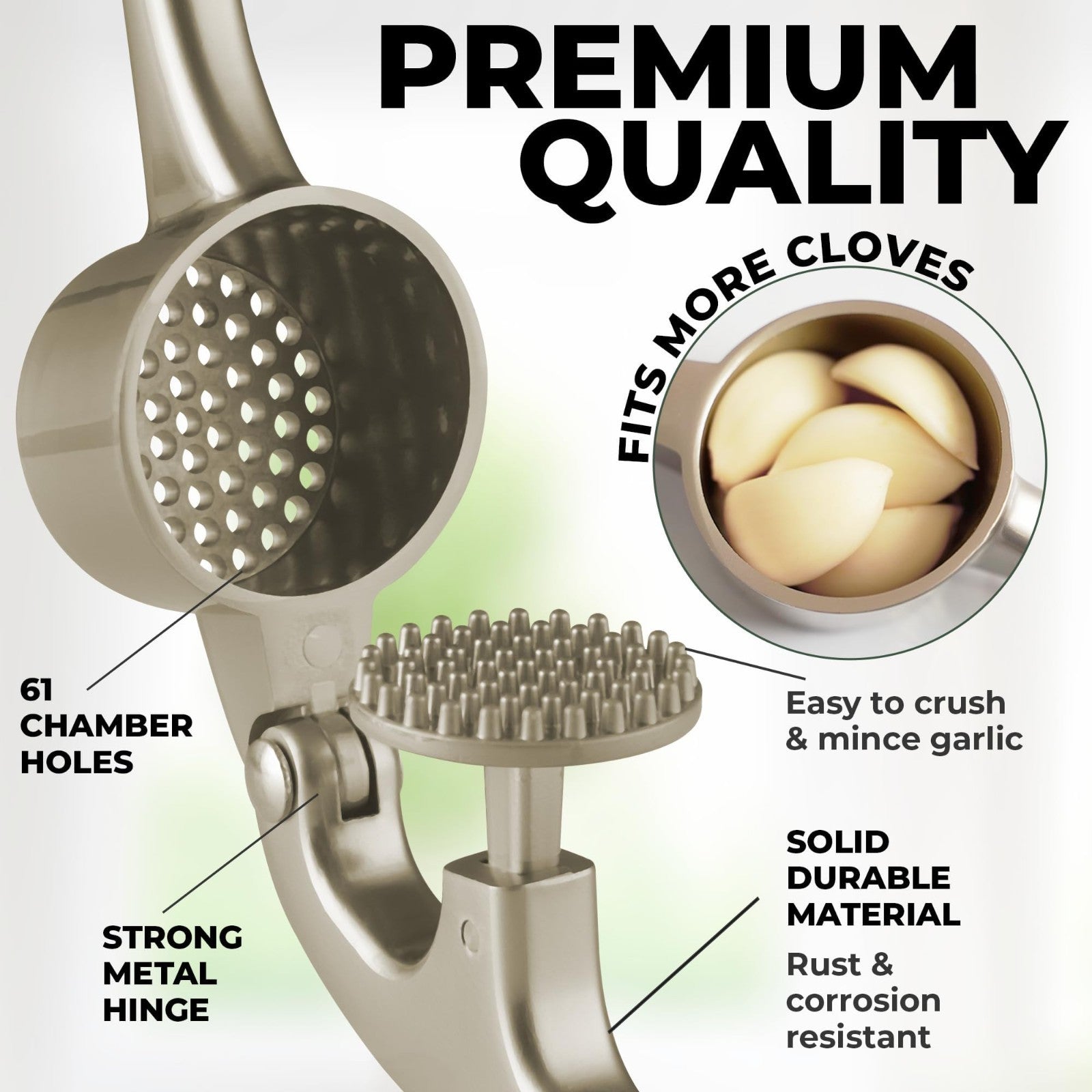Premium Garlic Press Set   Large Bowl, Rust Proof Mincer Tool, Easy Squeeze Peel6