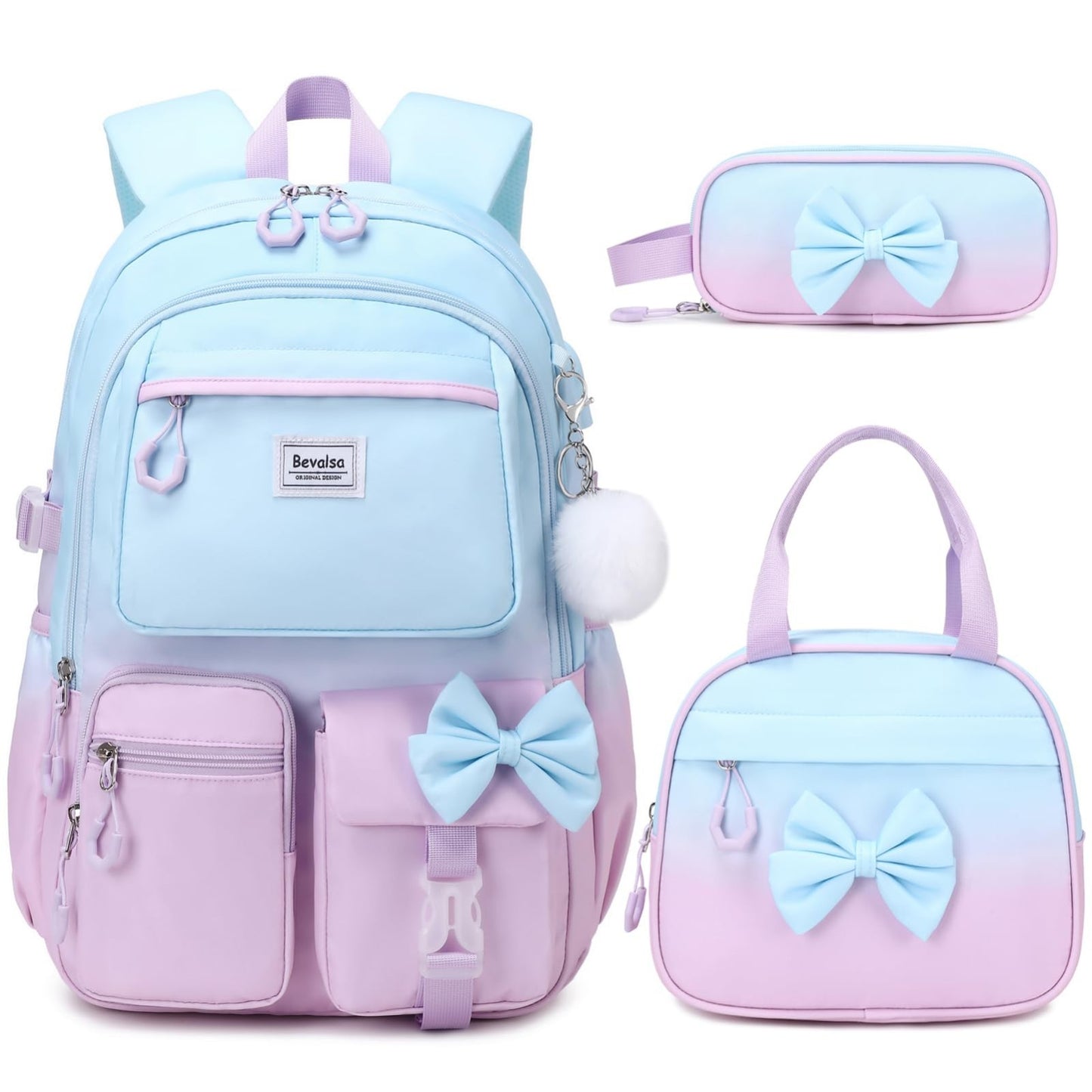 Cute Bow Backpack for Girls   School Bag Set with Lunch Bag & Pen Case1