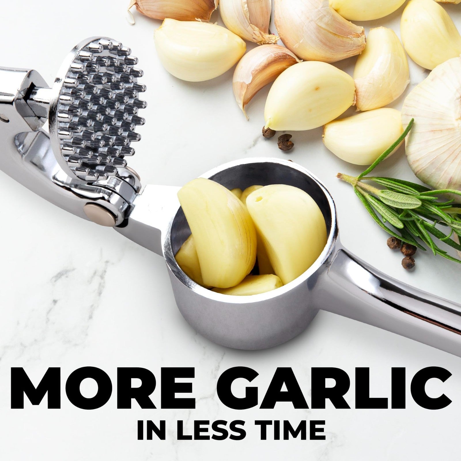 Large Garlic Press Set   Premium Rust Proof Mincer Tool with Easy Squeeze Peeler4