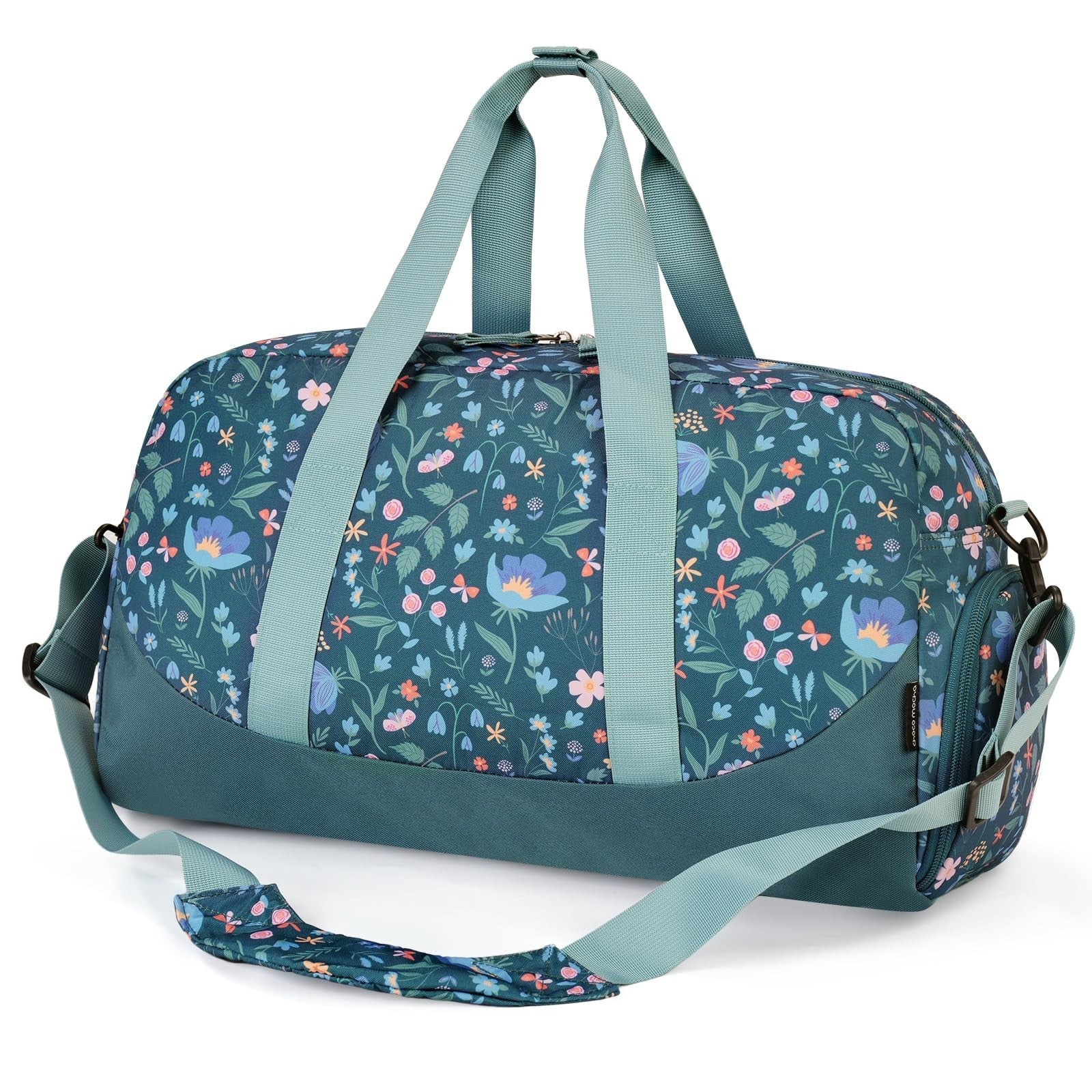 Floral Kids Duffle Bag with Shoe Compartment - Large Overnight Travel Bag, Green1