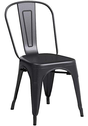 Set of 4 Metal Dining Chairs   Black, Stackable Tolix Style, 330lbs Capacity, In4