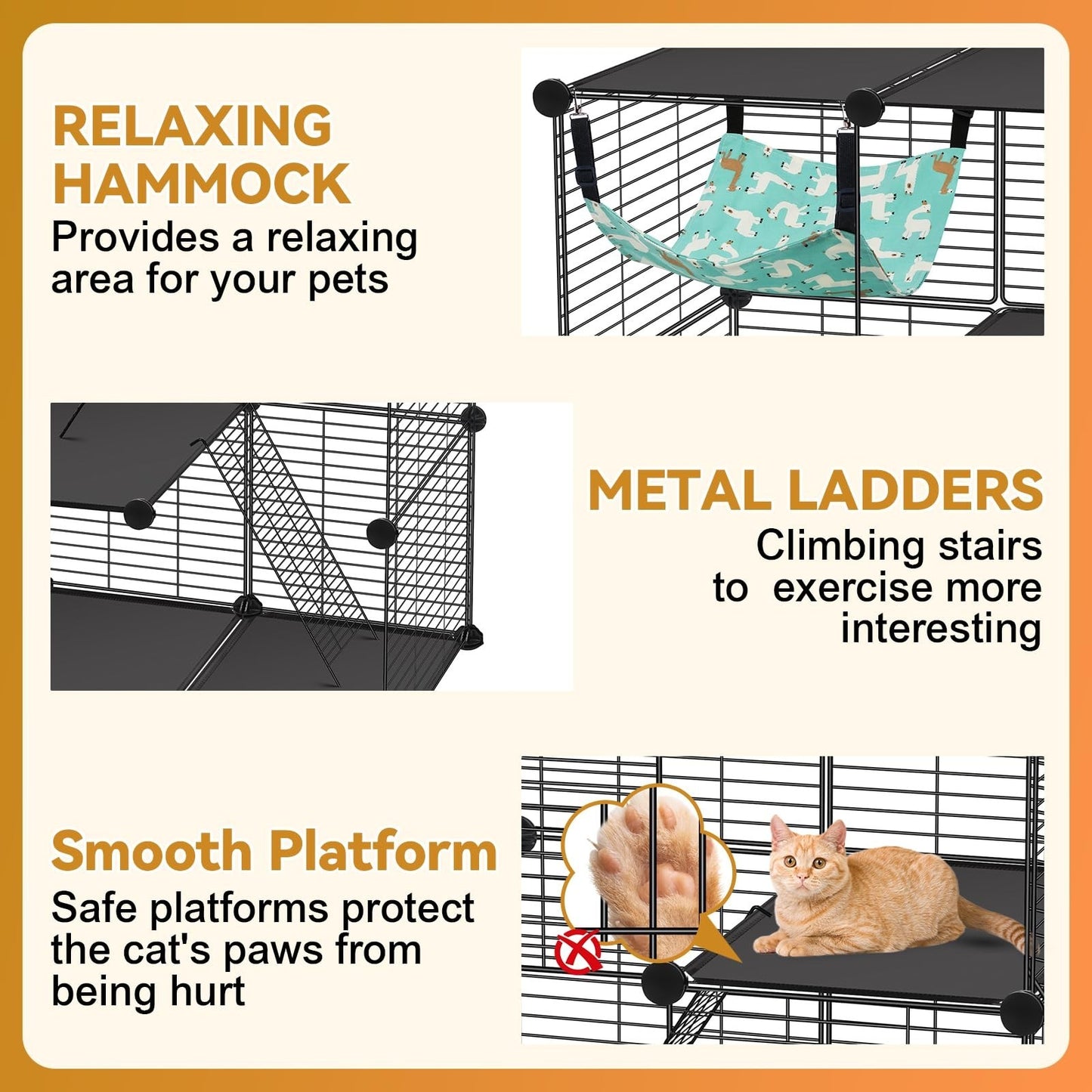 3 Tier Cat Cage Enclosure for Kittens, Indoor/Outdoor Playpen with Hammock, 24"x3