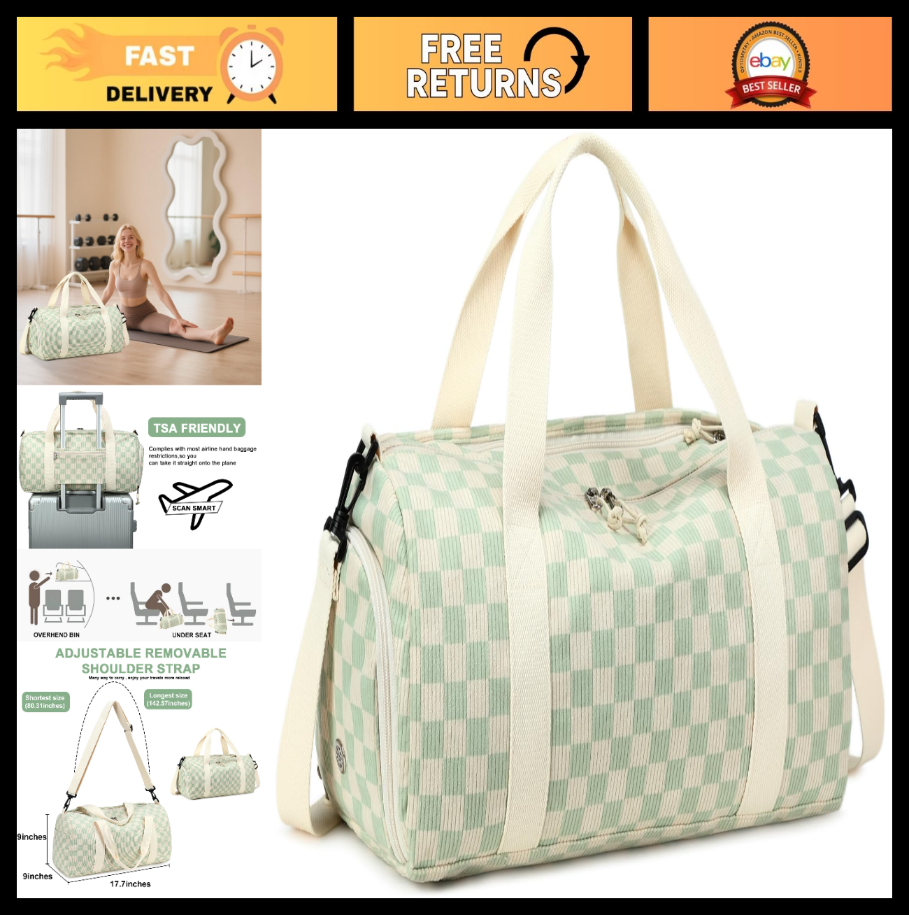 Cute Girls Duffle Bag with Shoe Compartment & Wet Separation - Waterproof Gym &0