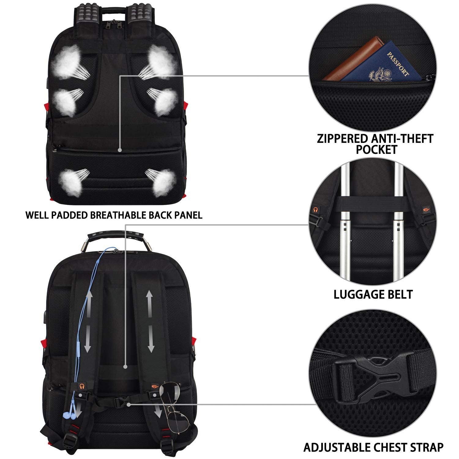 Extra Large Travel Laptop Backpack 18.4"   TSA Friendly, RFID Anti Theft, Heavy3