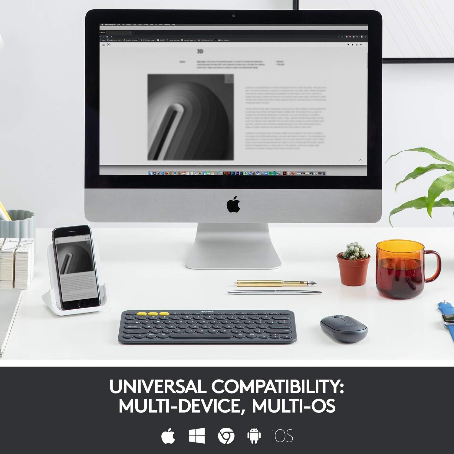 Multi-Device Bluetooth Keyboard, FLOW Cross-Computer Control, Easy-Switch 3 Devi3