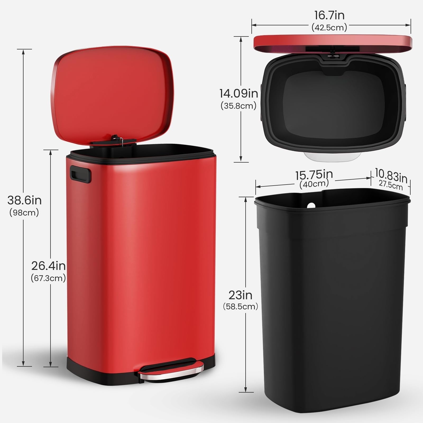 13 Gal Stainless Steel Kitchen Trash Can with Soft Close Lid & Removable Bucket6