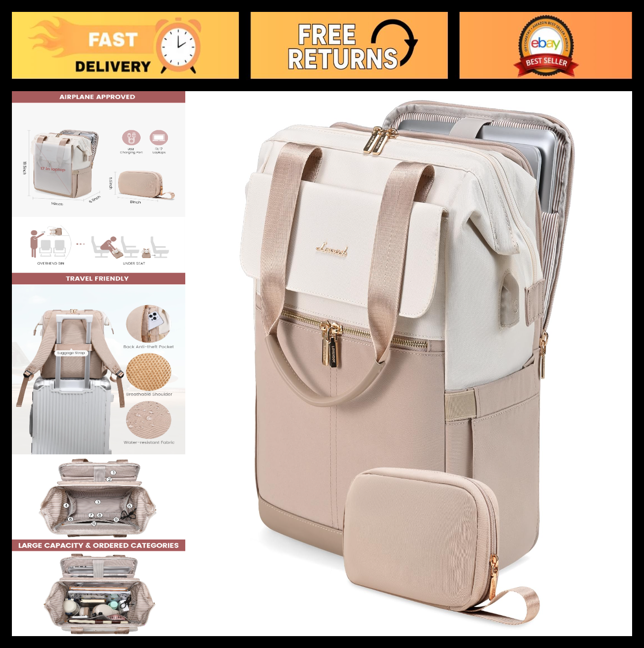 Large Capacity 17.3" Laptop Backpack for Women, Waterproof Travel Bag with USB P0