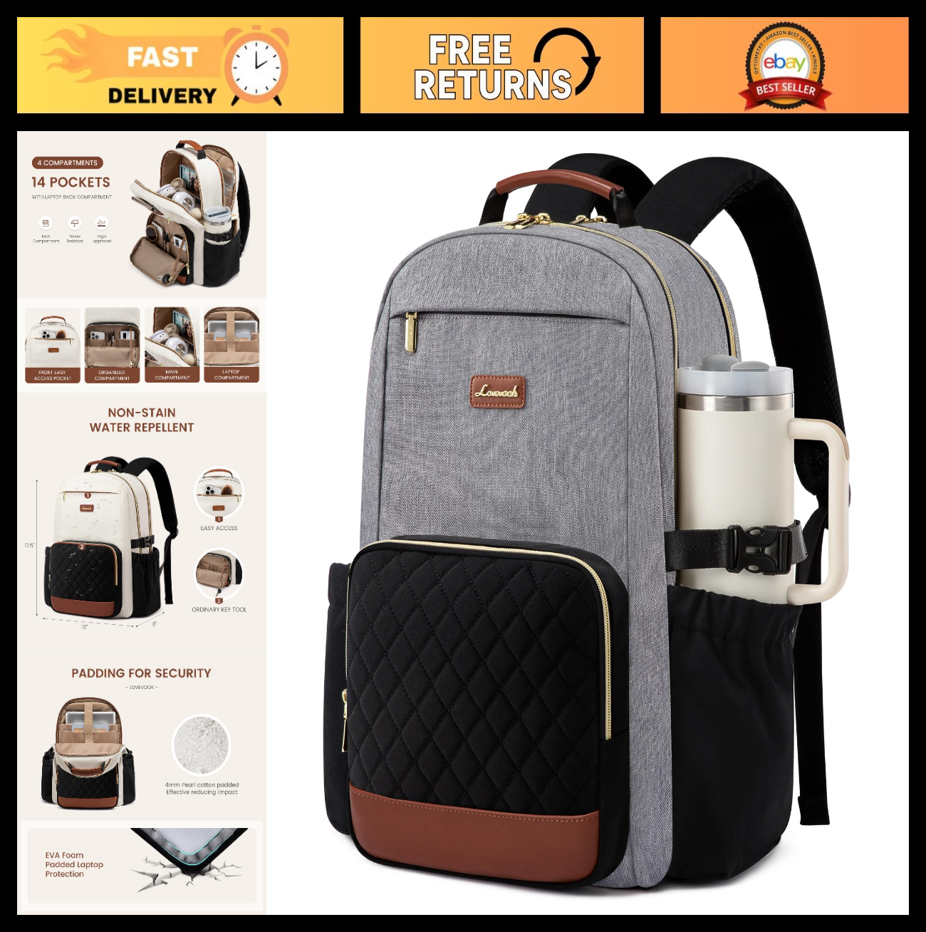Stylish Waterproof Laptop Backpack for Women, 15.6" Large Capacity, Travel Purse0
