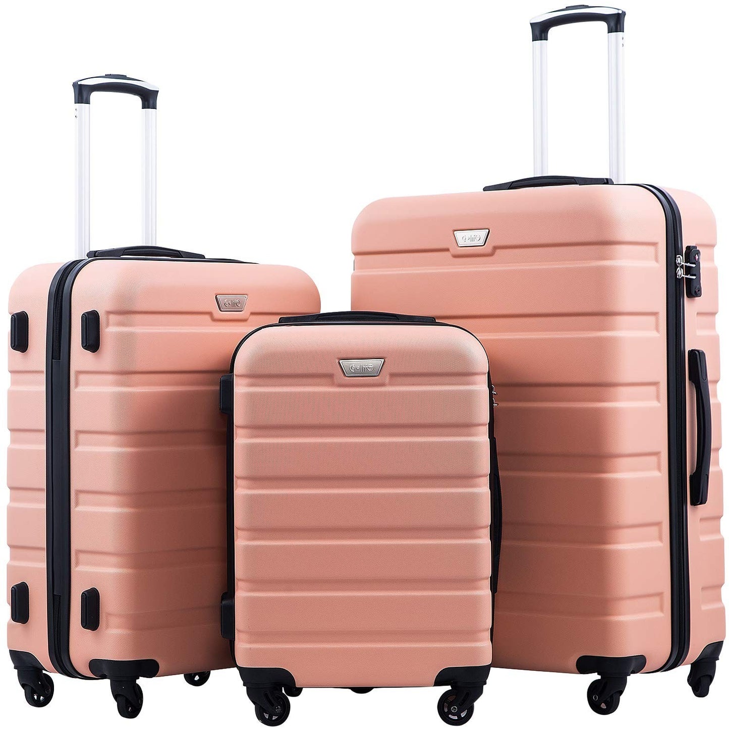 Lightweight 3-Piece Hardshell Luggage Set, Sakura Pink, 360° Spinner Wheels, TSA1