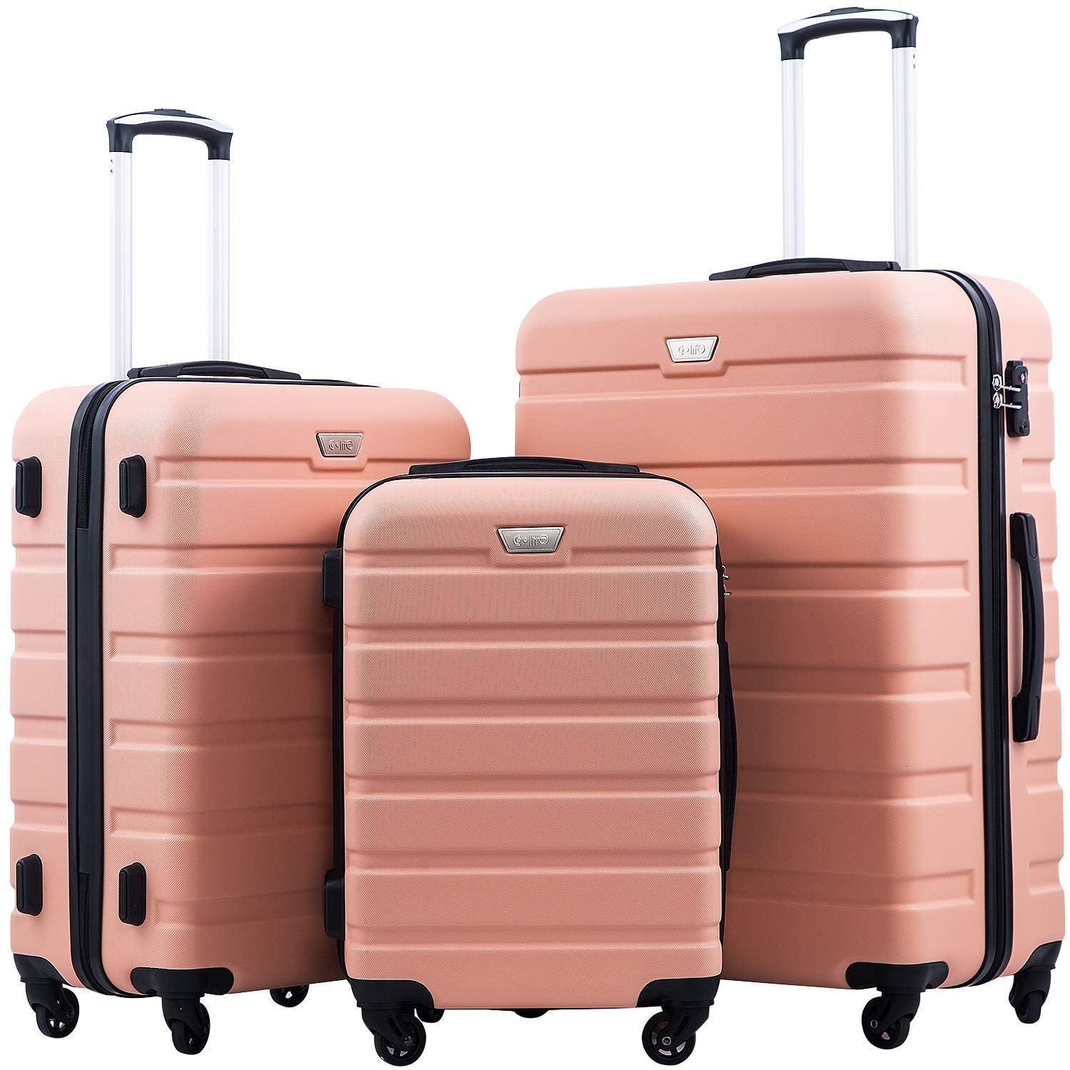 Lightweight 3-Piece Hardshell Luggage Set, Sakura Pink, 360° Spinner Wheels, TSA1