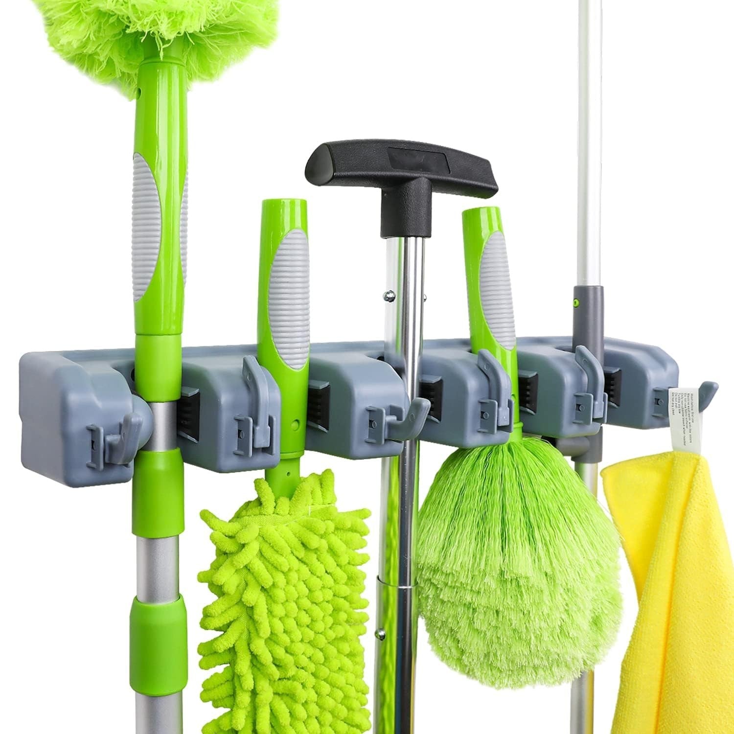 Heavy Duty Wall Mount Broom Mop Holder - Sturdy Tool Organizer with Hooks & Slot1