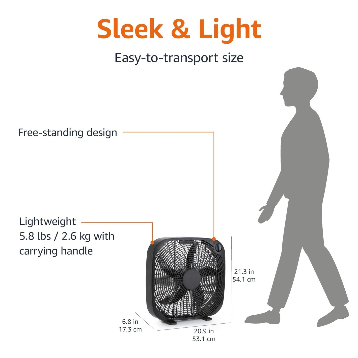 3 Speed Portable Box Fan with Carry Handle, Powerful Airflow, 20 Inch, Lightweig2
