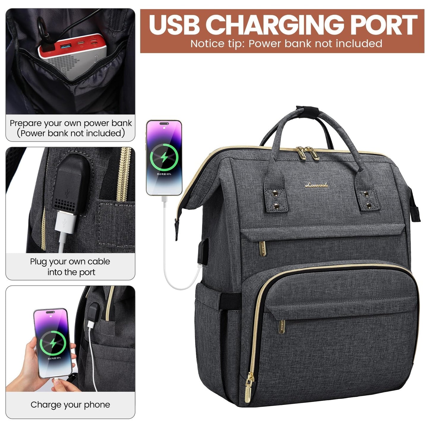 Stylish 17" Laptop Backpack for Women   Waterproof Travel Bag with USB Port, Ide3