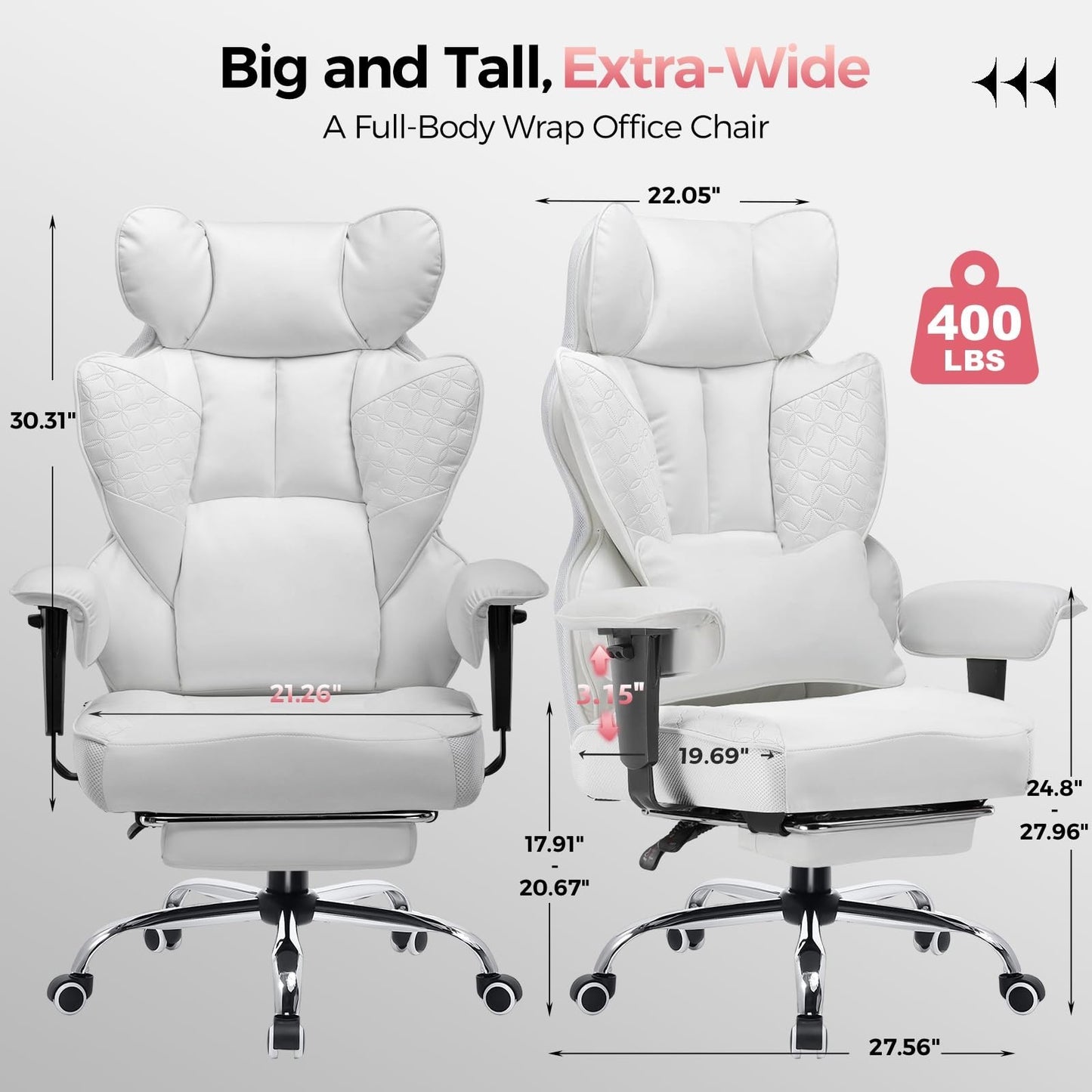 Heavy Duty Gaming Chair 400lbs, Ergonomic Office Chair with Foot Rest, Lumbar Su2