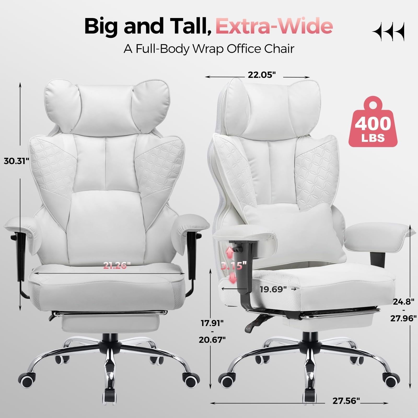 Heavy Duty Gaming Chair 400lbs, Ergonomic Office Chair with Foot Rest, Lumbar Su2