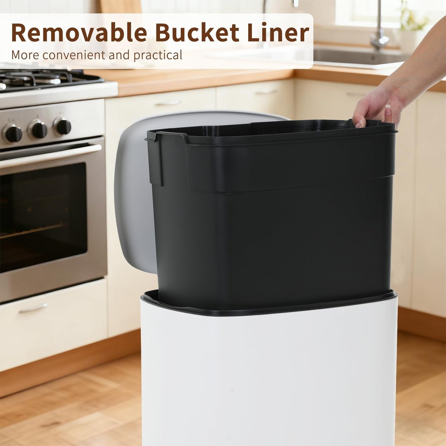 Stainless Steel Trash Can with Lid - 13 Gallon, Removable Inner Bucket, Soft Clo4
