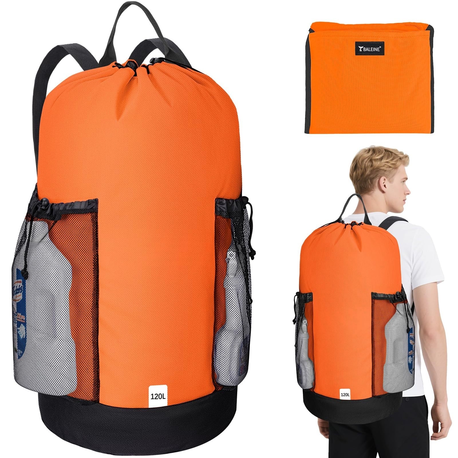 Large 120L Laundry Backpack Bag, Durable 900D Oxford Fabric, Mesh Pockets, Colle1