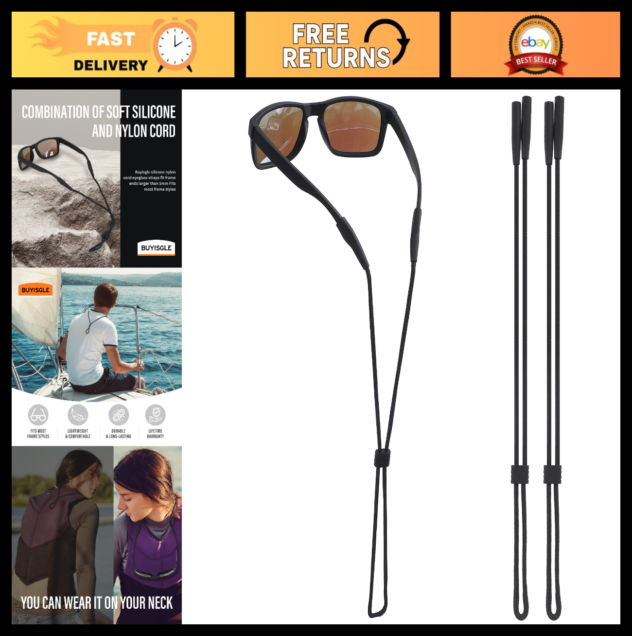 Sunglasses Holder Strap - Eyeglass Neck Lanyard Retainer for Men, Women, Kids -0
