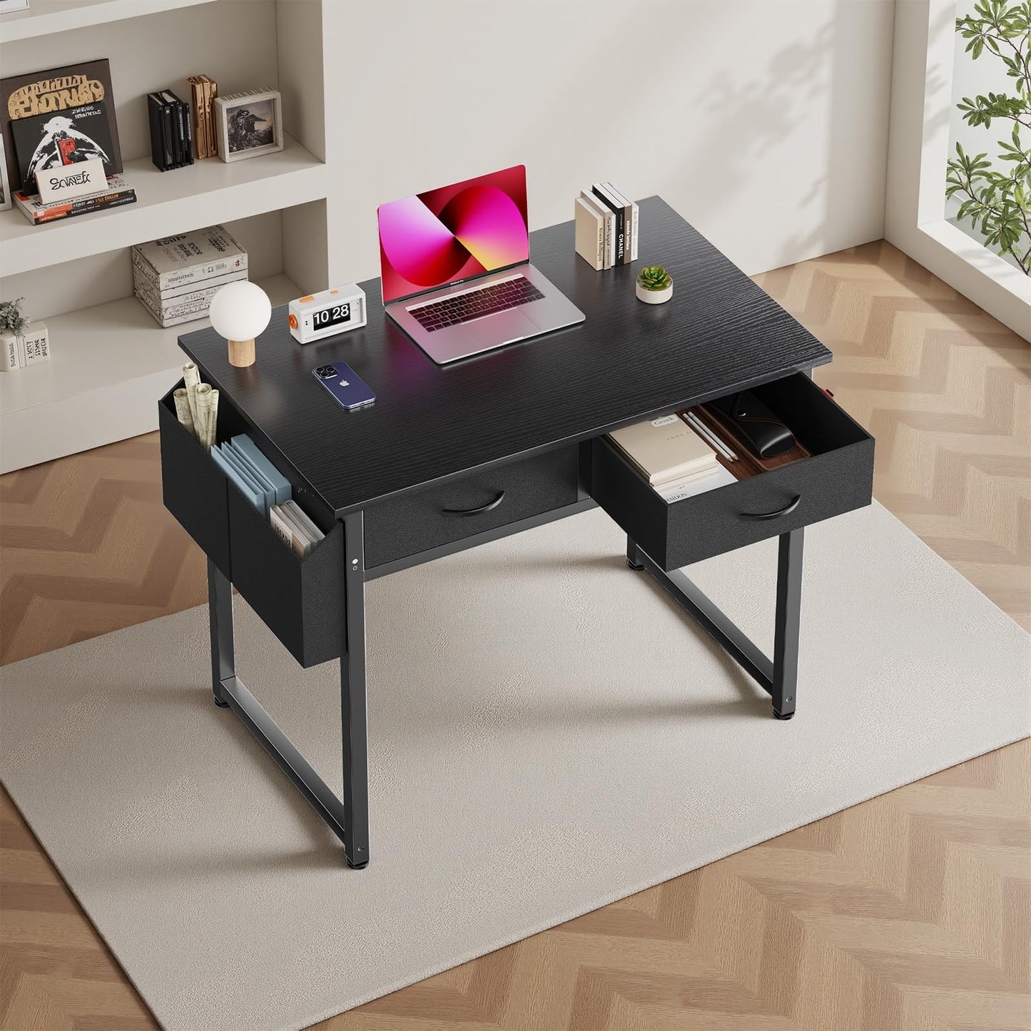 32" Home Office Computer Desk with Drawers, Gaming Writing Table, Adjustable Fee8