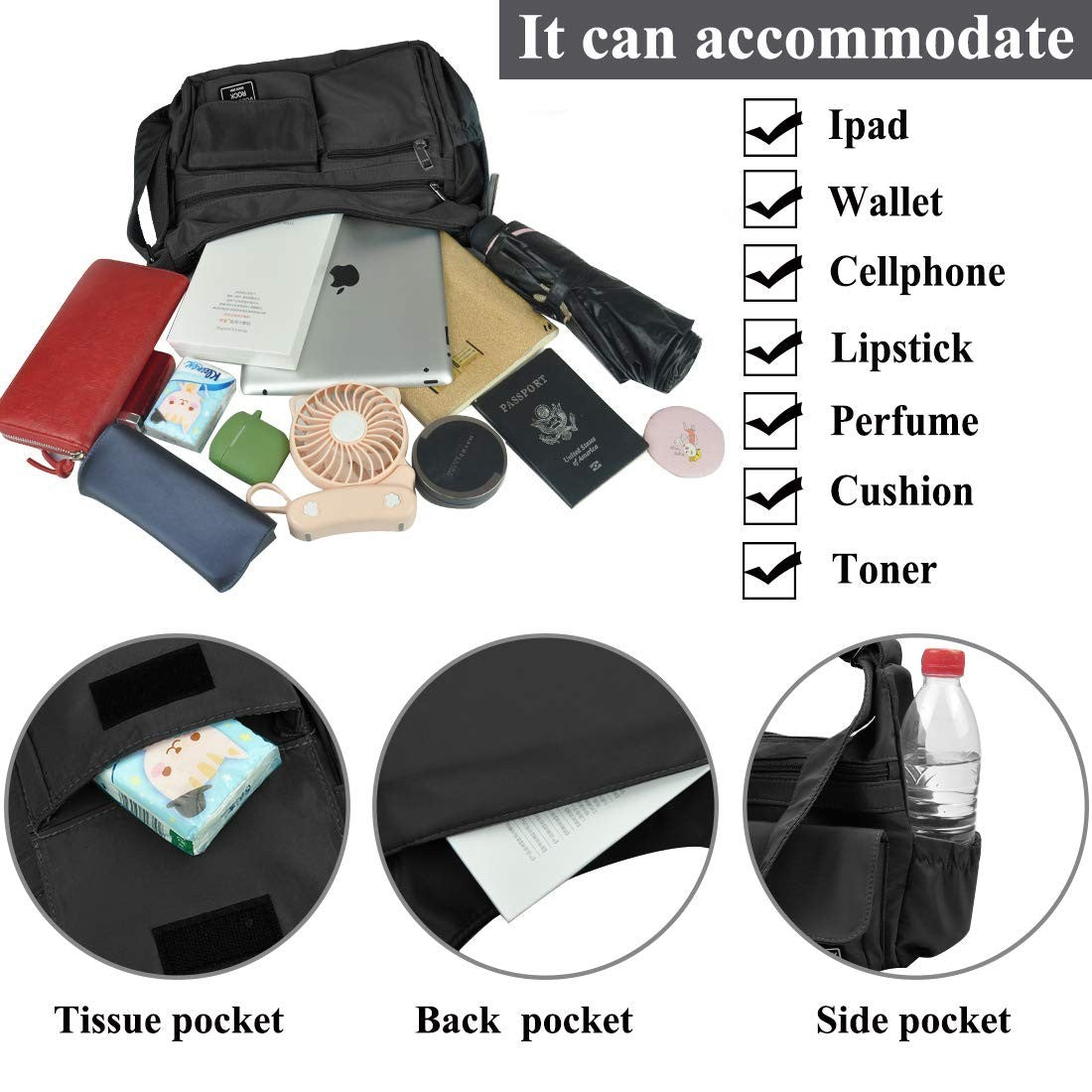 Lightweight Waterproof Crossbody Bag for Women | RFID Travel Shoulder Purse6