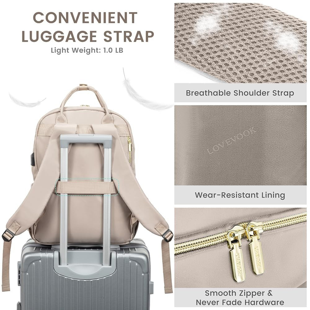 Stylish Water Resistant Laptop Backpack for Women, USB Charging, Travel Work Bag5