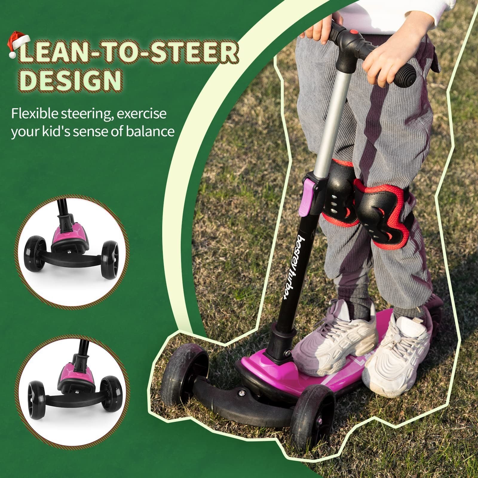 3-Wheel Kids Scooter Ages 3-10, Adjustable Height, Safe & Durable Design3