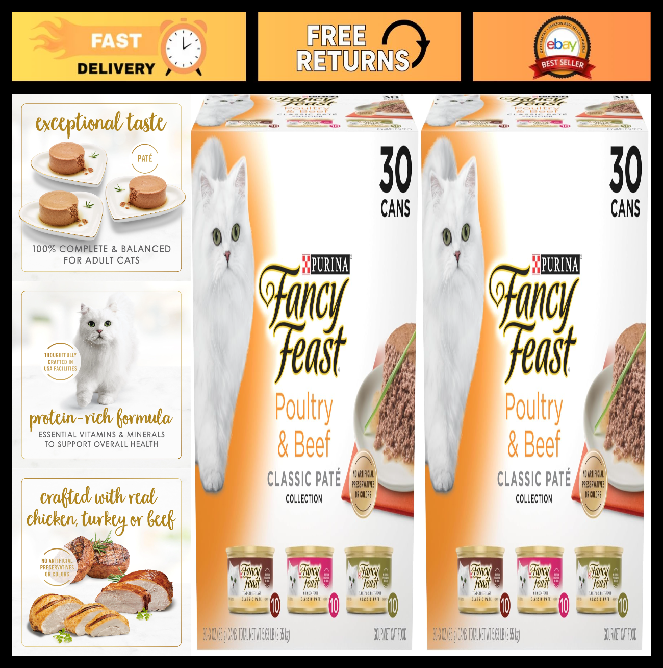 Grain Free Wet Cat Food Variety Pack   Poultry & Beef Classic Pate, 60 Cans0