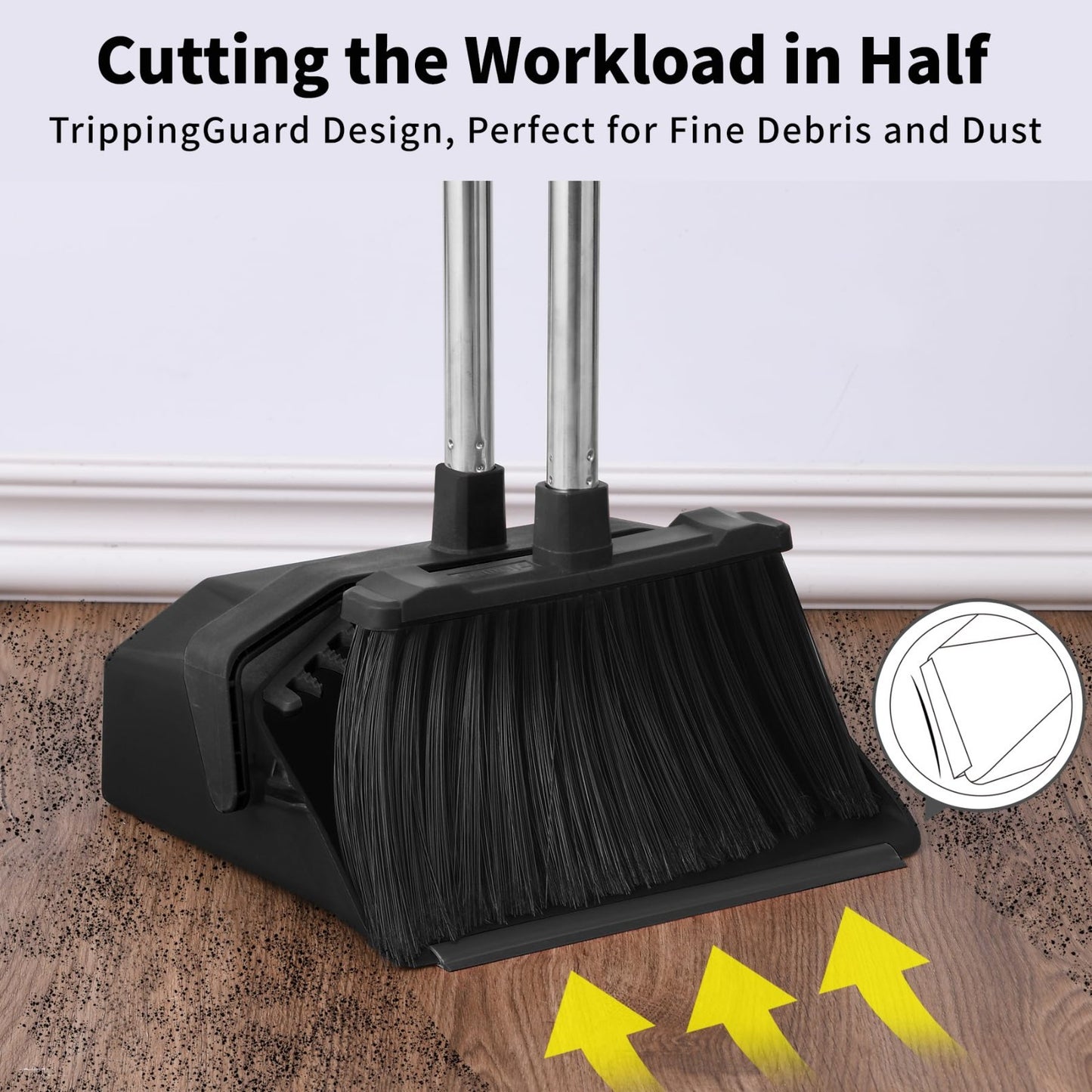 3-Pack Commercial Broom & Dustpan Set, 51'' Long Handle, Self-Cleaning Teeth, Id5