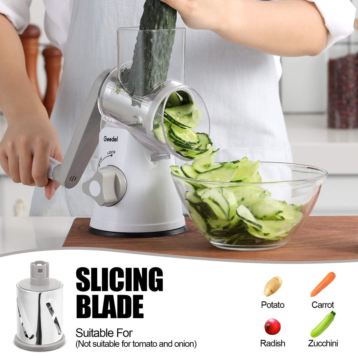 Rotary Cheese Grater & Vegetable Slicer   3 Blades, Stainless Steel, Fast Cuttin4