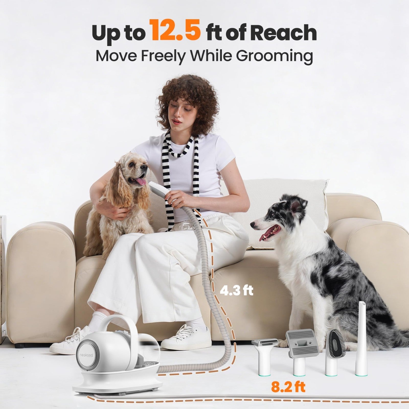 6-in-1 Pet Grooming Vacuum Kit, Dog Clippers & Hair Remover, 9000Pa Suction, Low6