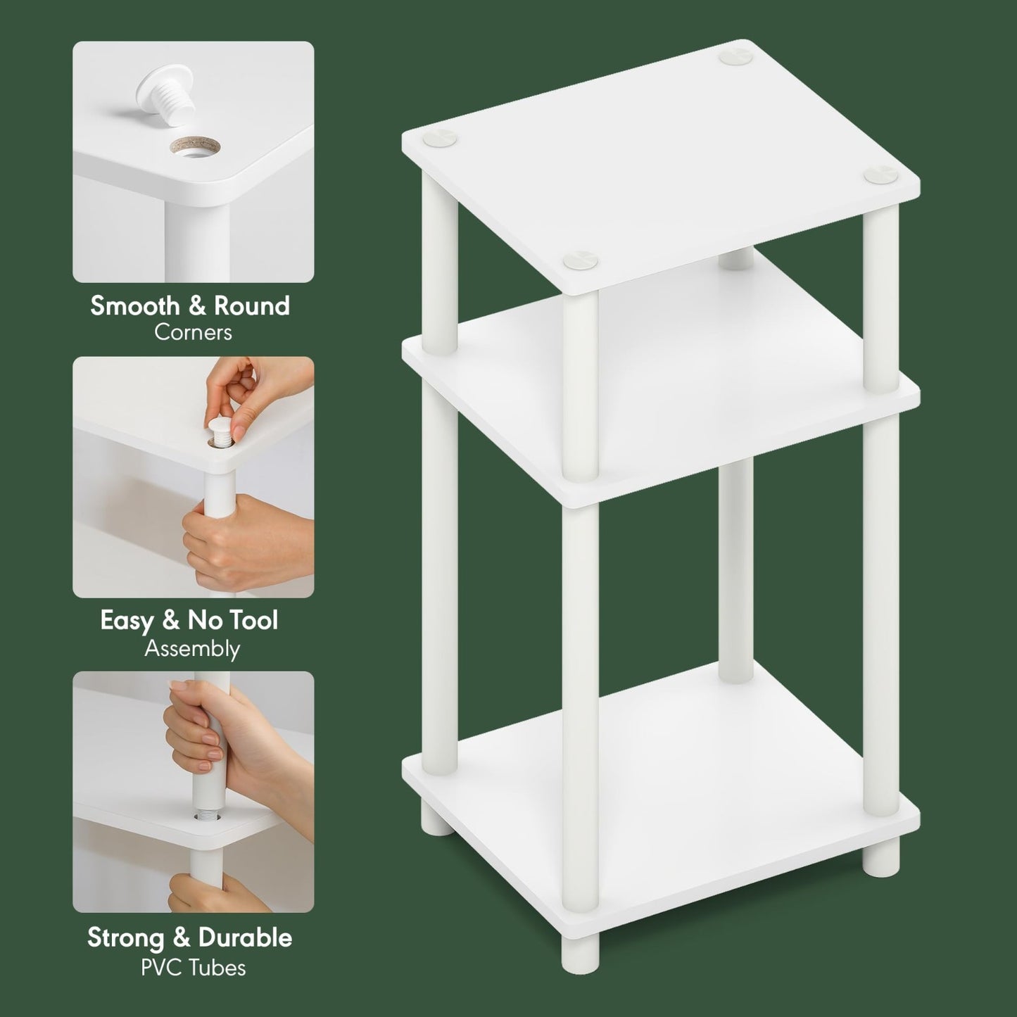 3-Tier Open Storage Nightstand, Modern White Design, Easy Assembly, Versatile Us3
