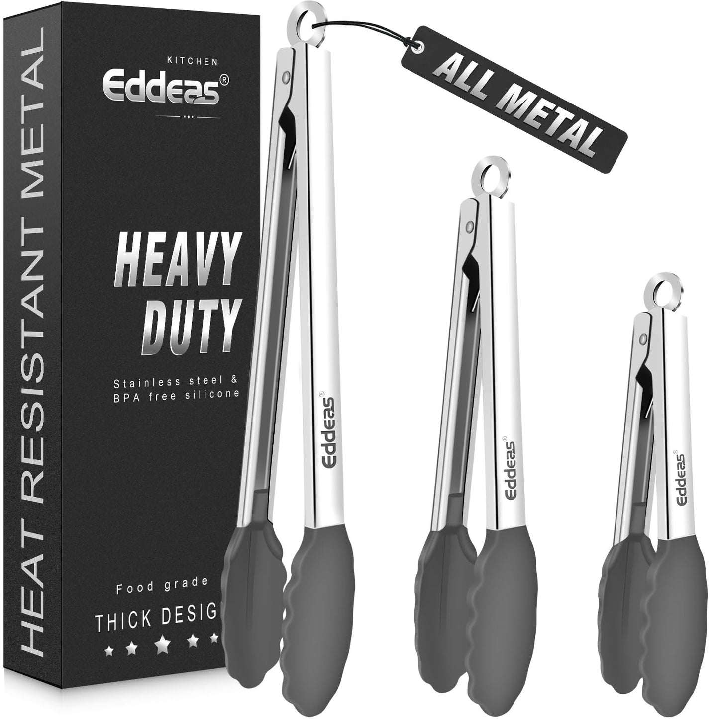 Heat Resistant Silicone Tongs Set   7" 9" 12" Metal Locking Kitchen Tools, Heavy1