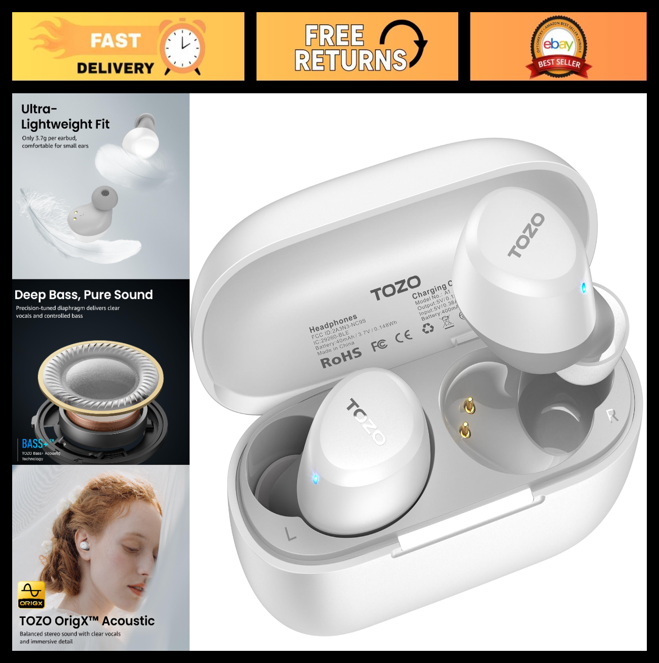 Wireless Earbuds Bluetooth 5.3, IPX5 Waterproof, AI Call Mics, Premium Sound, Ch0
