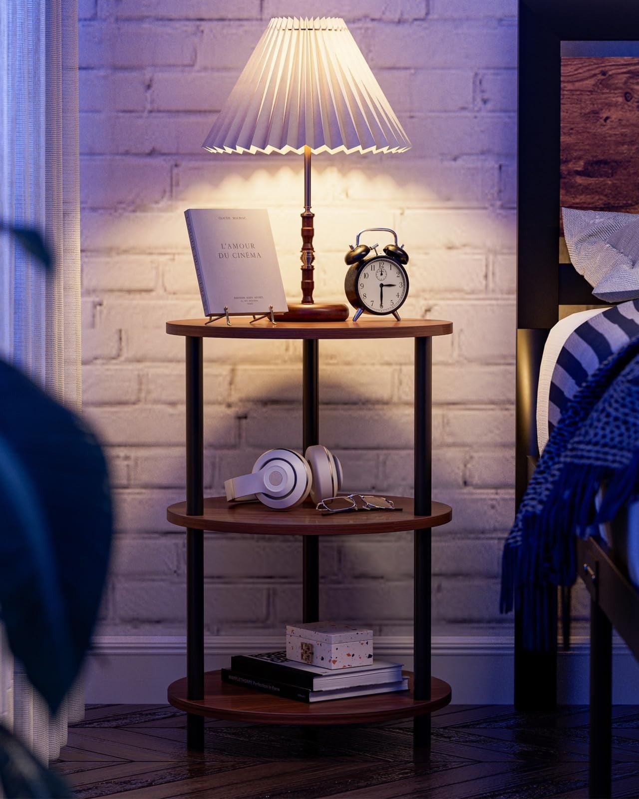 Round Coffee Table - Industrial Vintage Nightstand for Living Room, Bedroom & Sm4