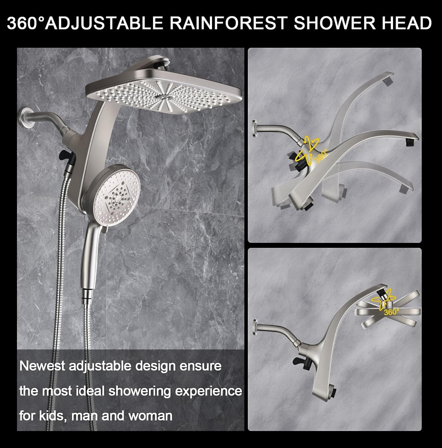 12" High Pressure Rain Shower Head & Handheld Combo, 9 Spray Settings, Magnetic6