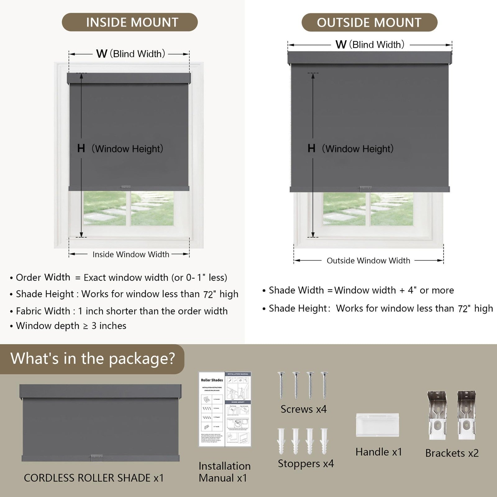 Cordless Blackout Roller Shades 20"W x 72"H Grey   Thermal Insulated, UV Protect2