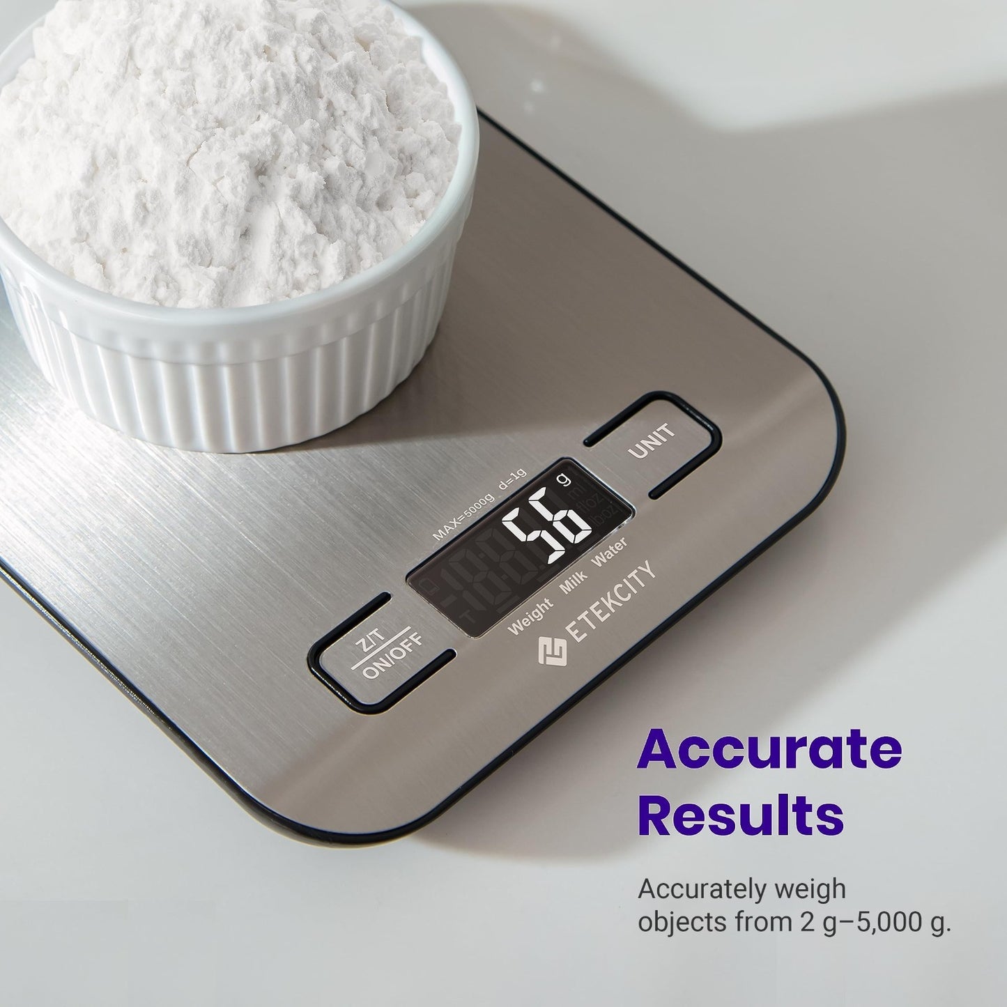 Digital Kitchen Scale   11lb Capacity, Grams/Ounces, Tare Function, Stainless St2