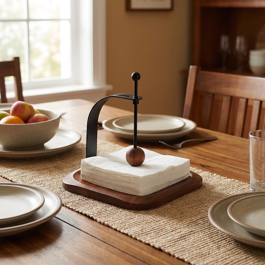Wood Napkin Holder for Table - Stylish Cocktail & Paper Napkin Organizer for Hom2